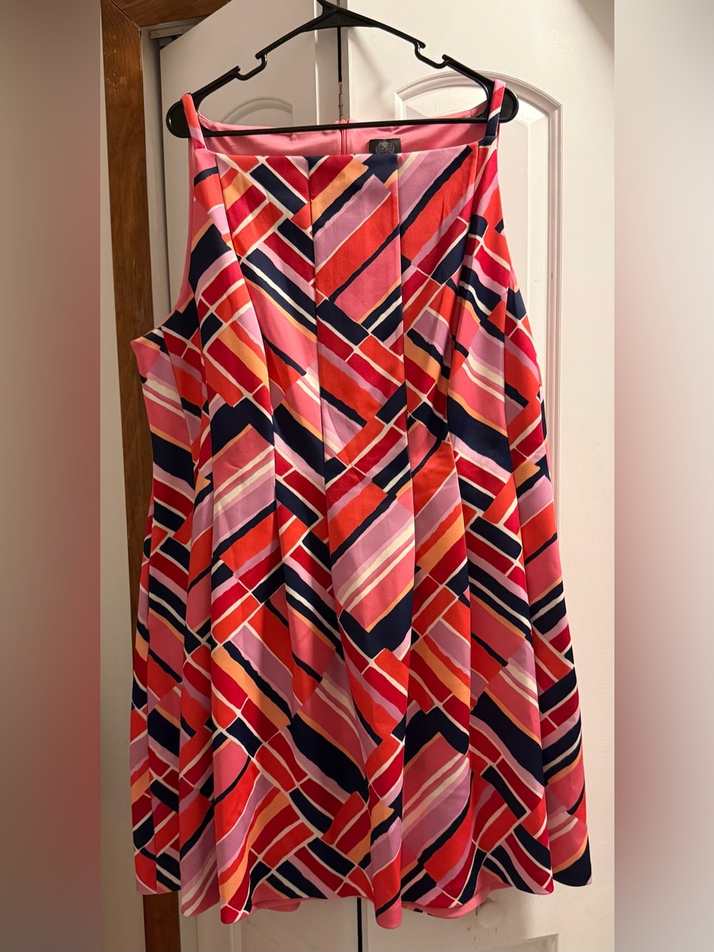 Vince Camuto Colorblock Geometric A-Line Skirt - Pink & Red & Navy